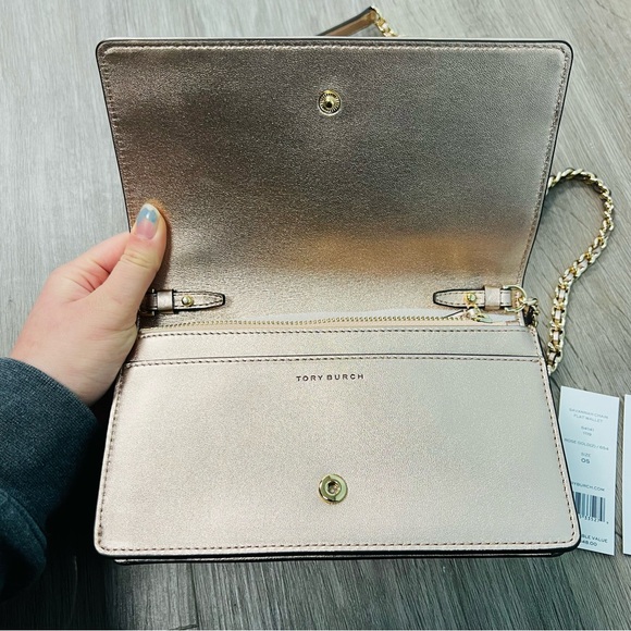 Tory Burch Savannah Chain Flat Wallet Rose Gold Crossbody Bag - Picture 7 of 11